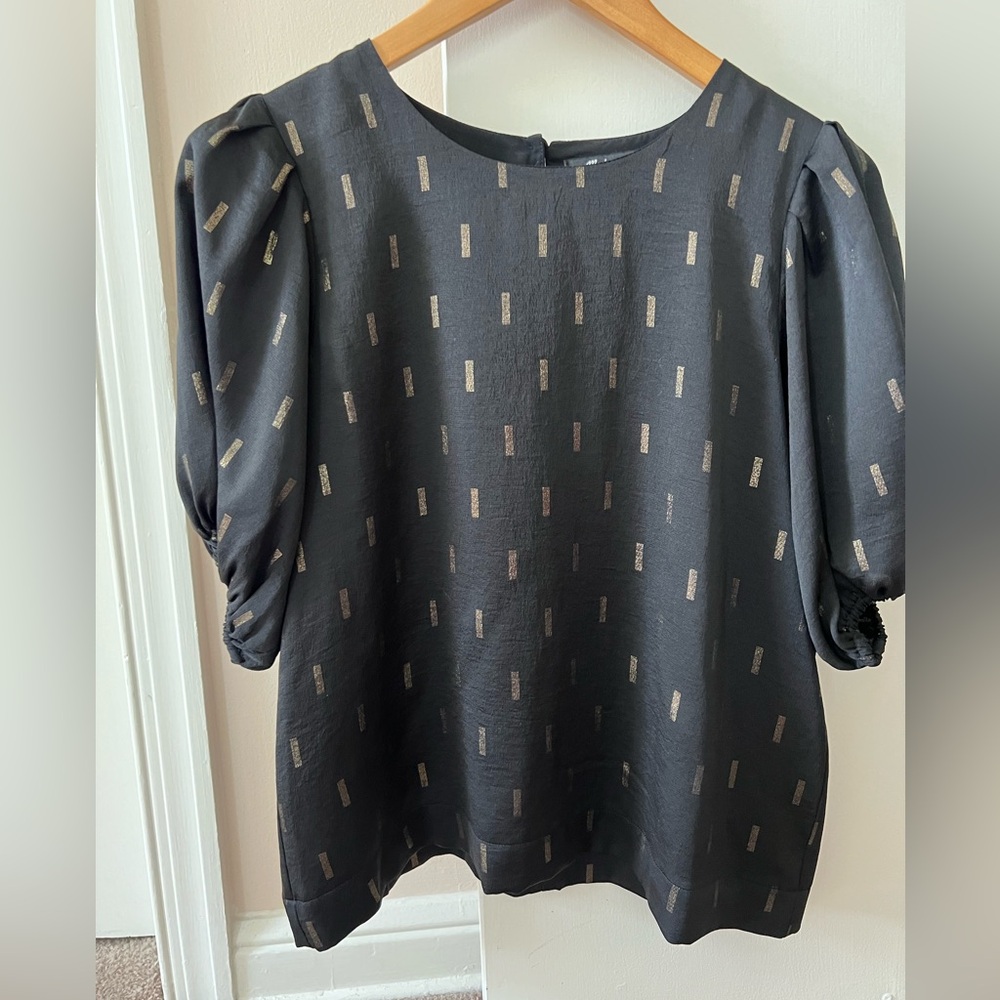 Madewell Black and Gold Puff Sleeve Top - Size S